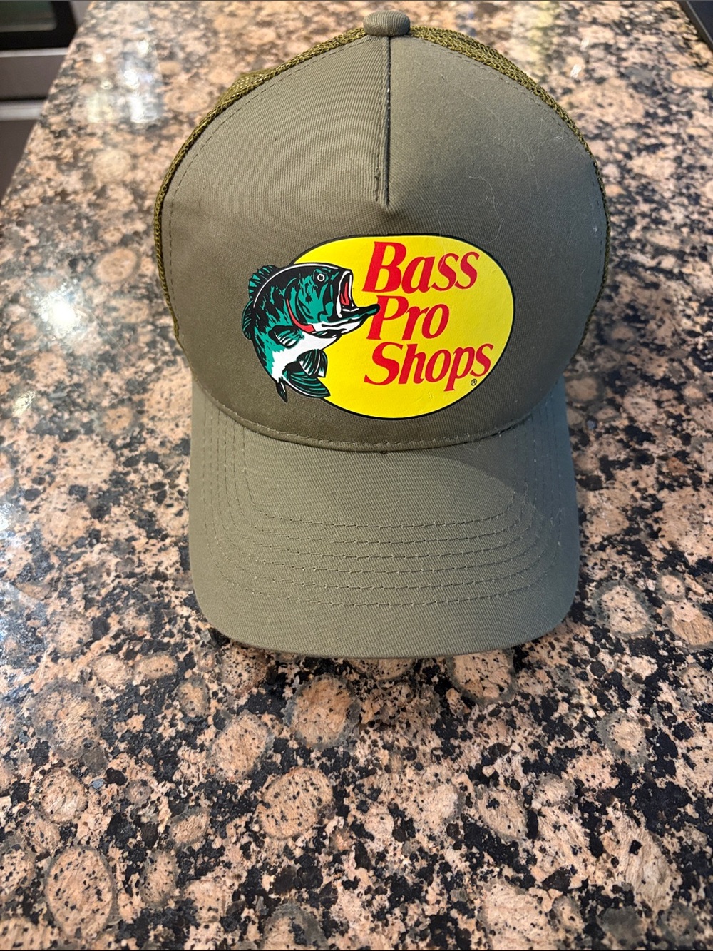 Bass Pro Shops Olive Trucker Cap with Yellow Logo